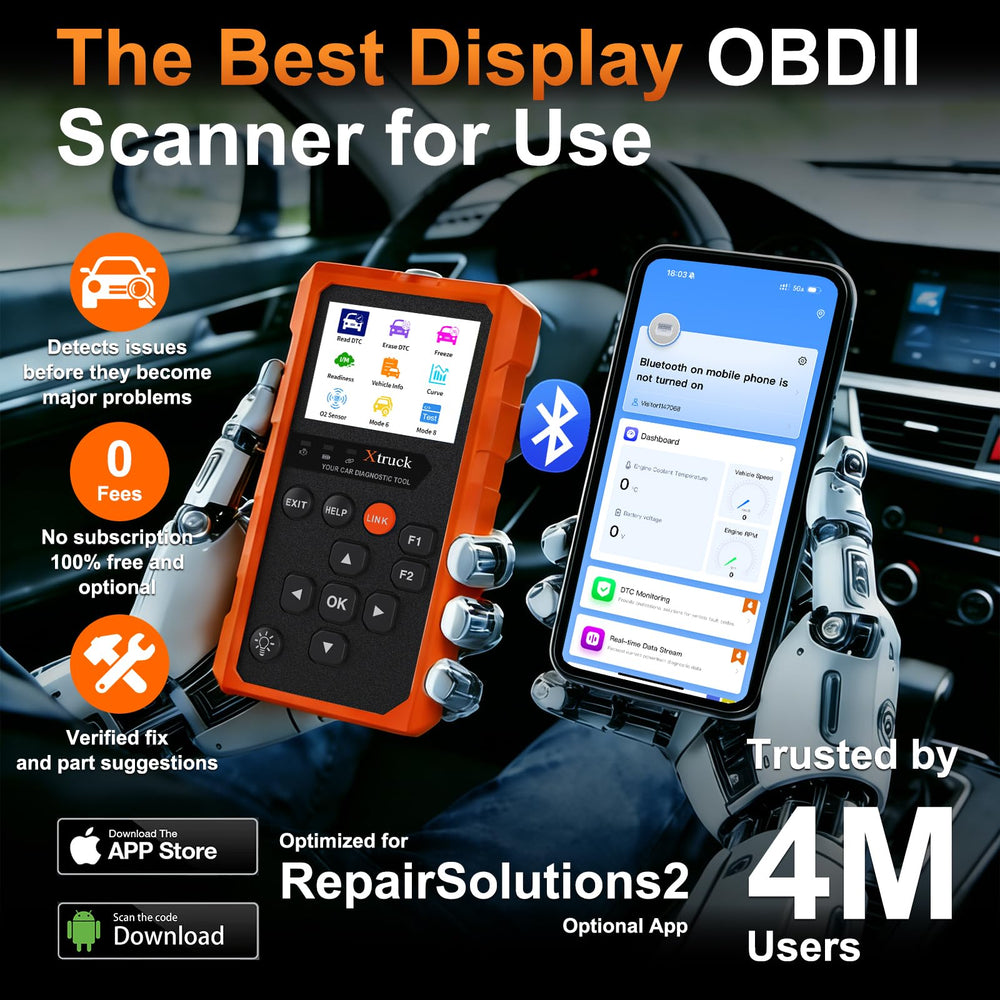Xtruck OBD2 wireless scanner battery test shows real-time health menu