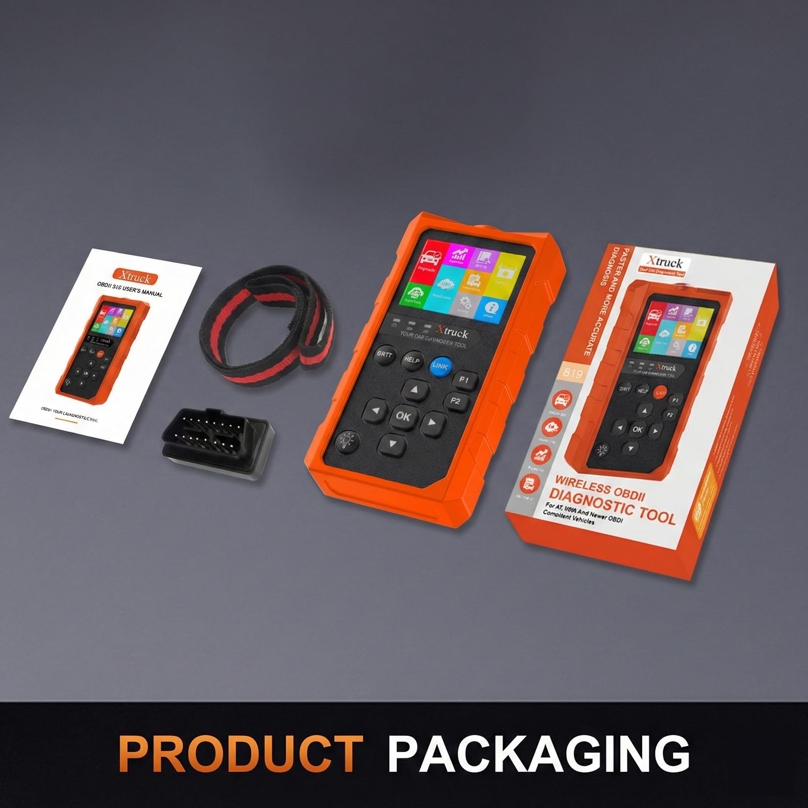 Xtruck OBD2 wireless scanner support center image indicating help and service