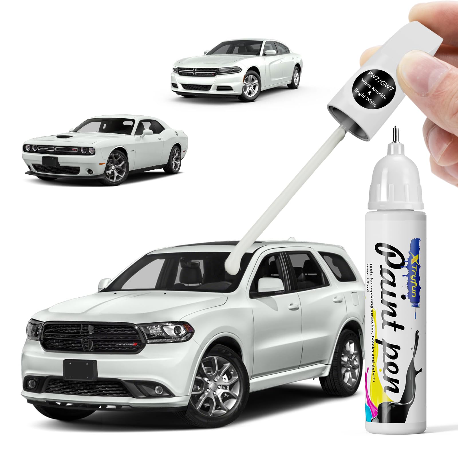 XTryfun PW7/GW7 Bright White scratch repair bottle for precise Dodge touch-ups.
