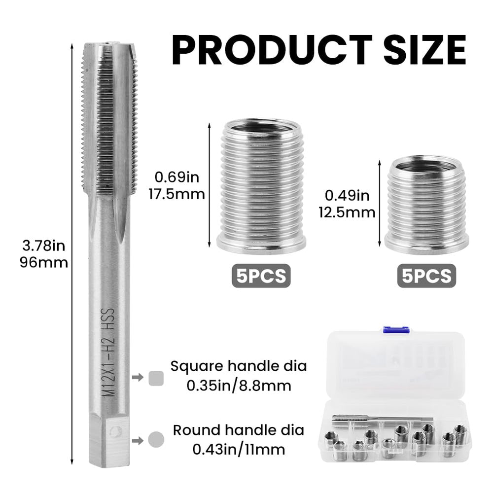 XuYelora spark plug thread repair kit taps enable quick, clean M10x1.0 and M12x1.0 threading.