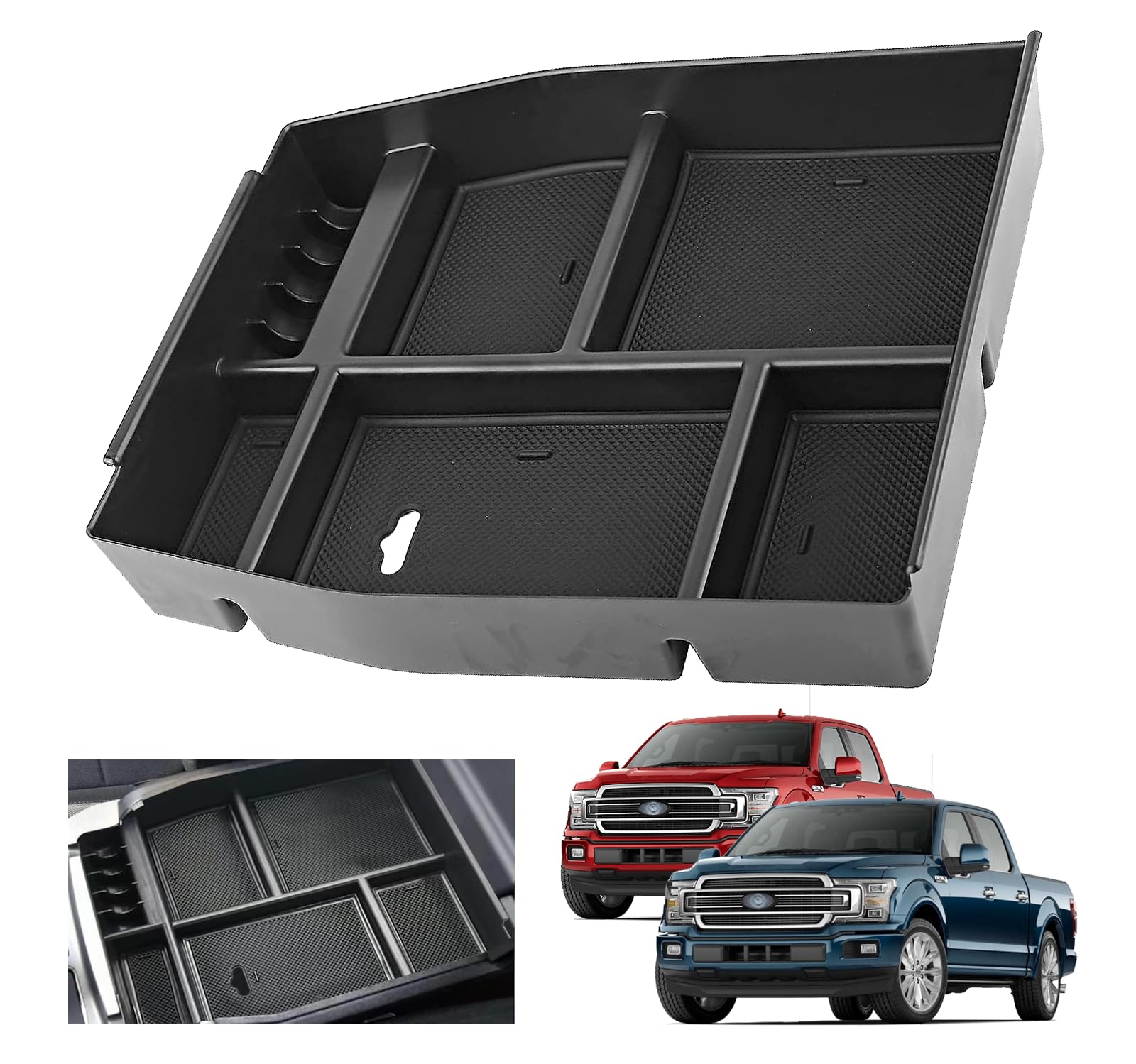 XXCIWP center console tray installed in a 2015-2020 F-150 improving storage