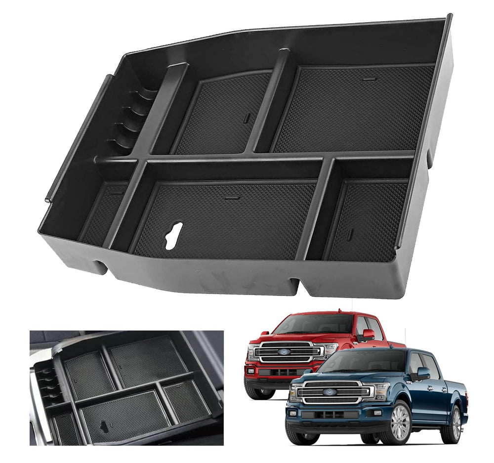 XXCIWP center console tray installed in a 2015-2020 F-150 improving storage