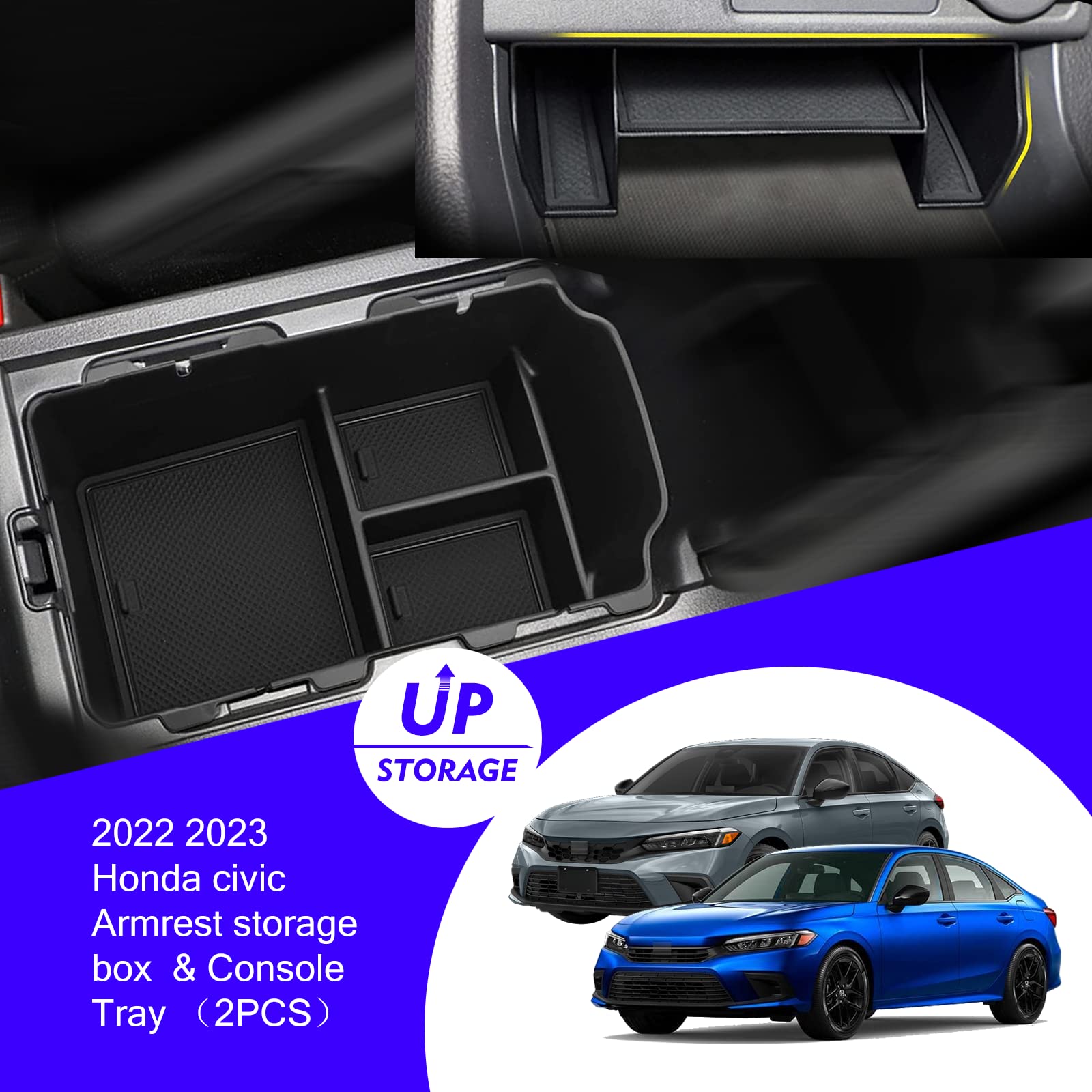 XXCIWP Civic console storage compartments provide quick access to cards and coins.