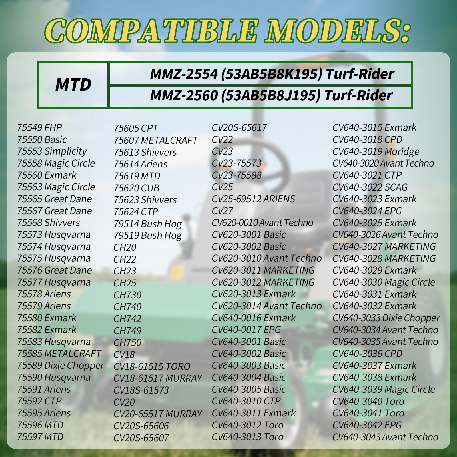 XYgdhqpt Kohler CV730 compatibility chart shows supported engine models.