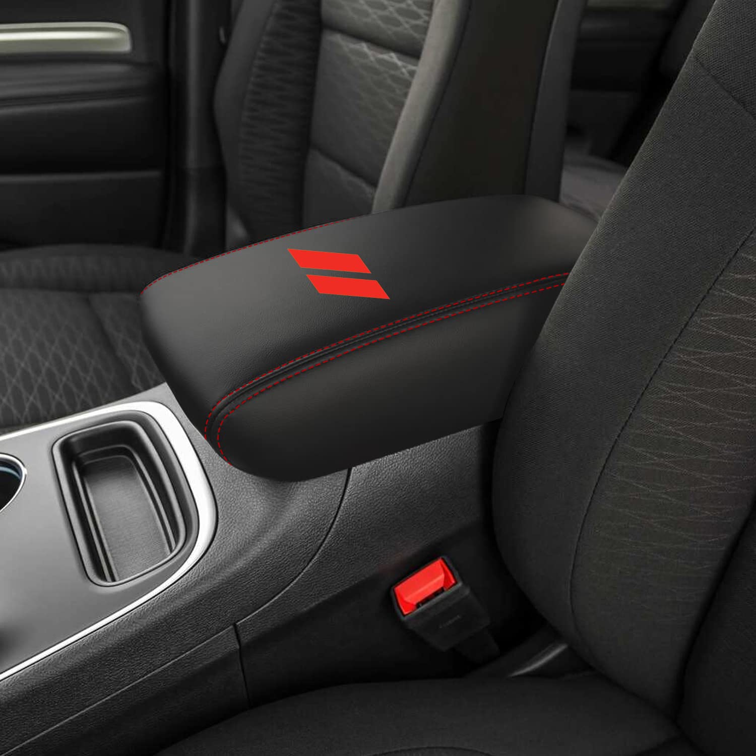 XYHGM leather armrest protector for Dodge Durango adds red-stitch detail