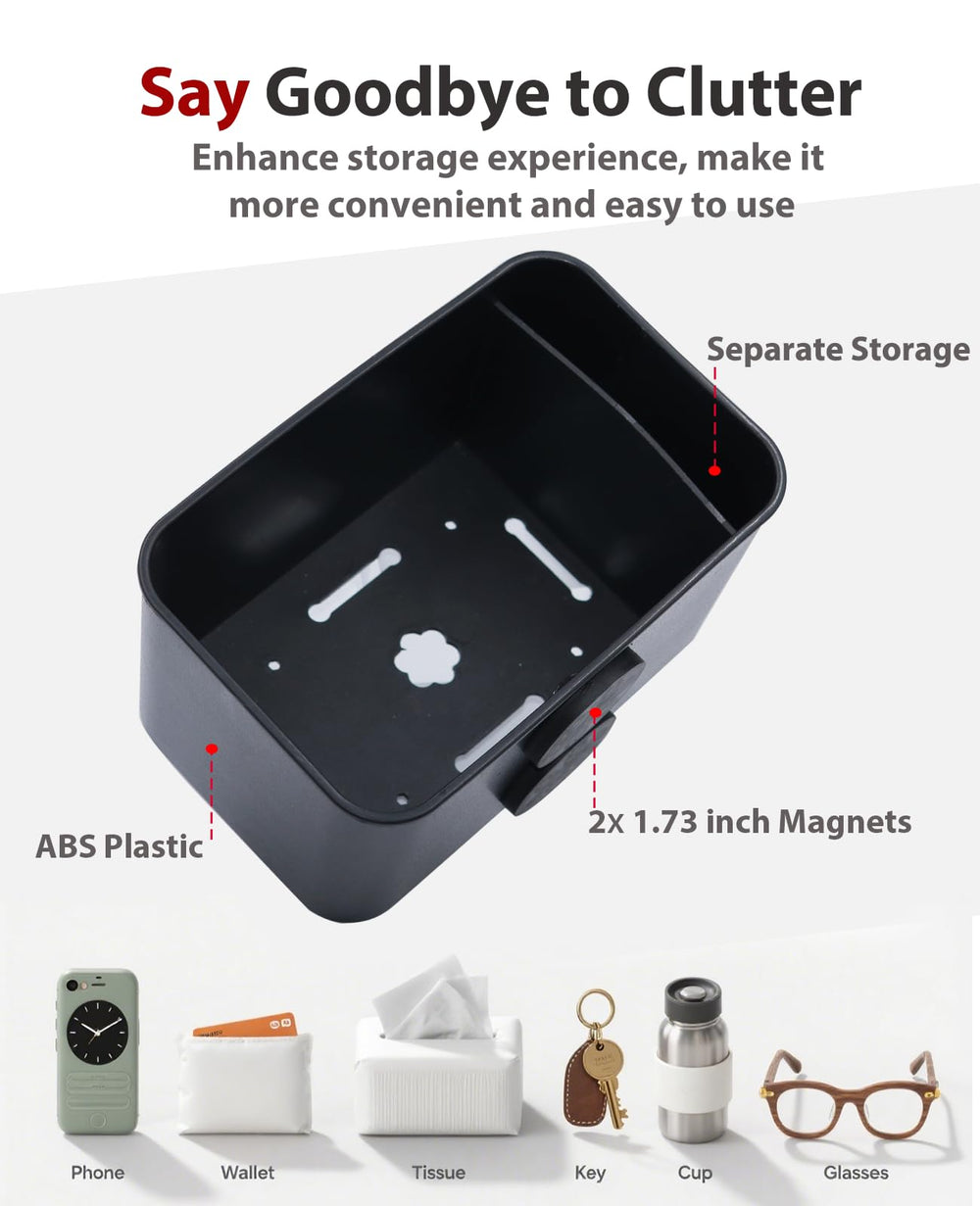 XYNOXRIDE organizer keeps glasses and tissues within reach in a truck.