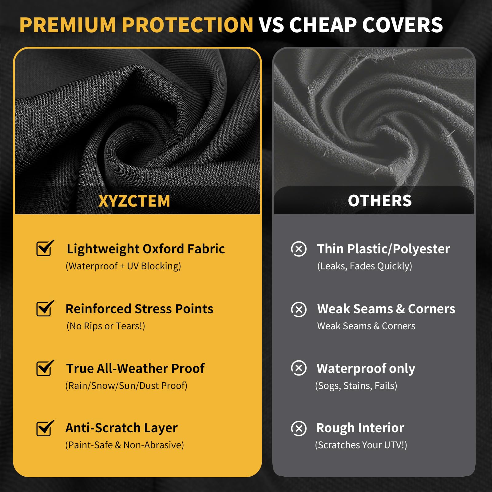 XYZCTEM UTV cover uses 210D Oxford fabric for tear resistance