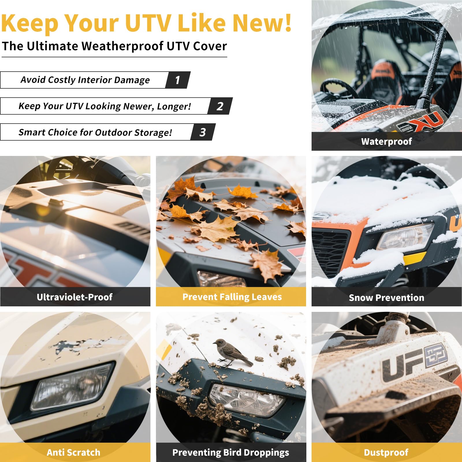 XYZCTEM UTV cover's triple windproof buckles add stability