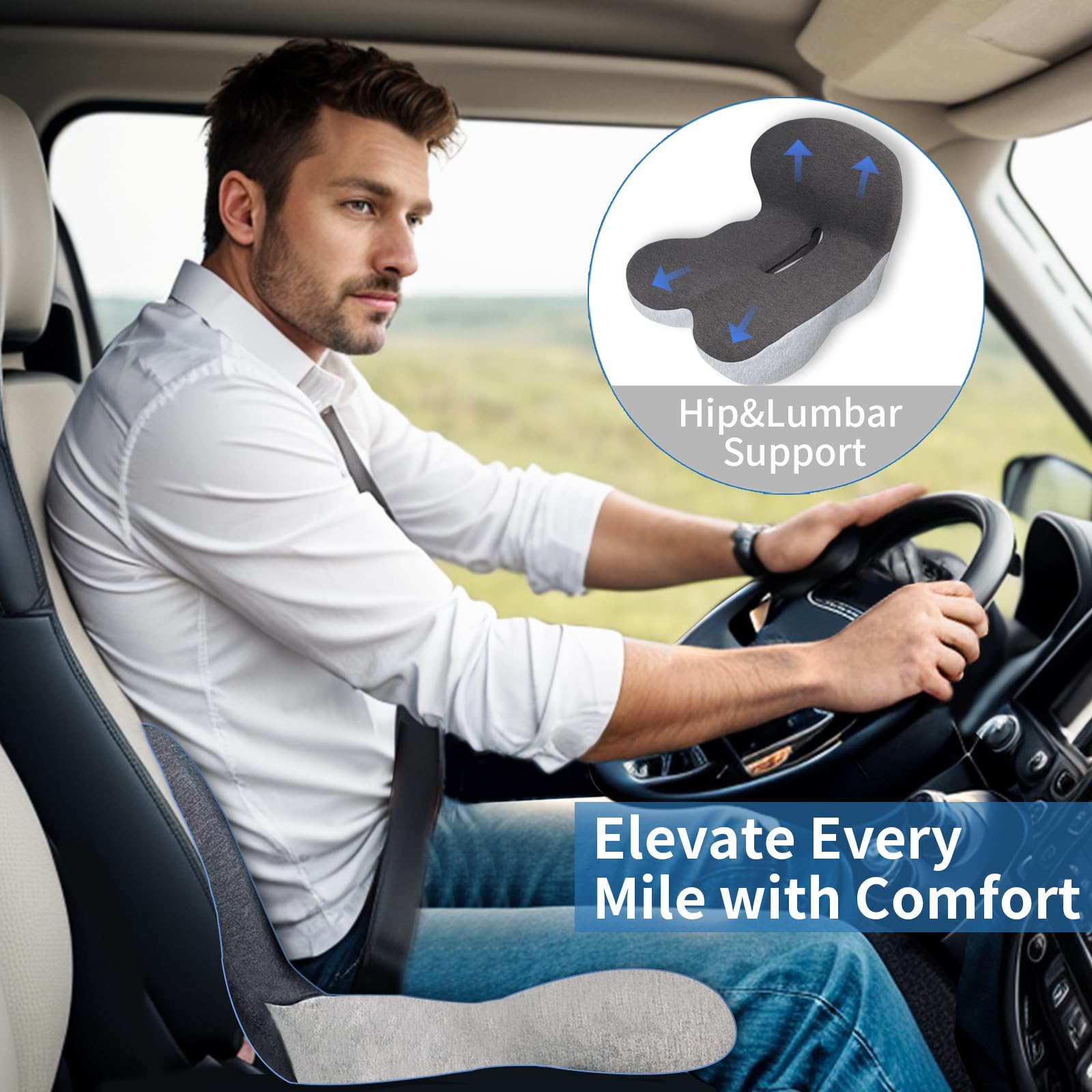 XZdream memory foam cushion with adjustable strap for a secure travel fit