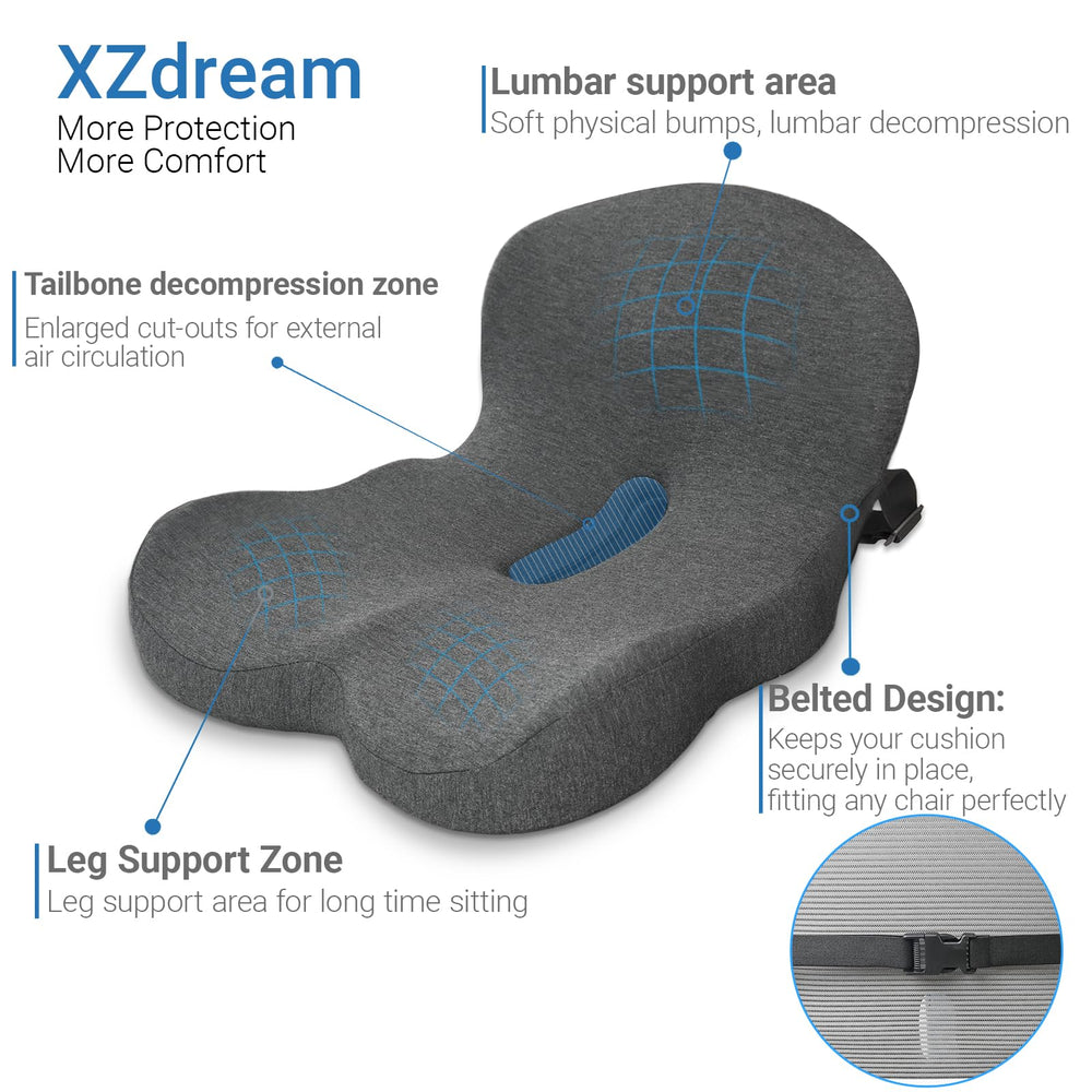 XZdream Cushion with adjustable strap shown on car seat for secure fit