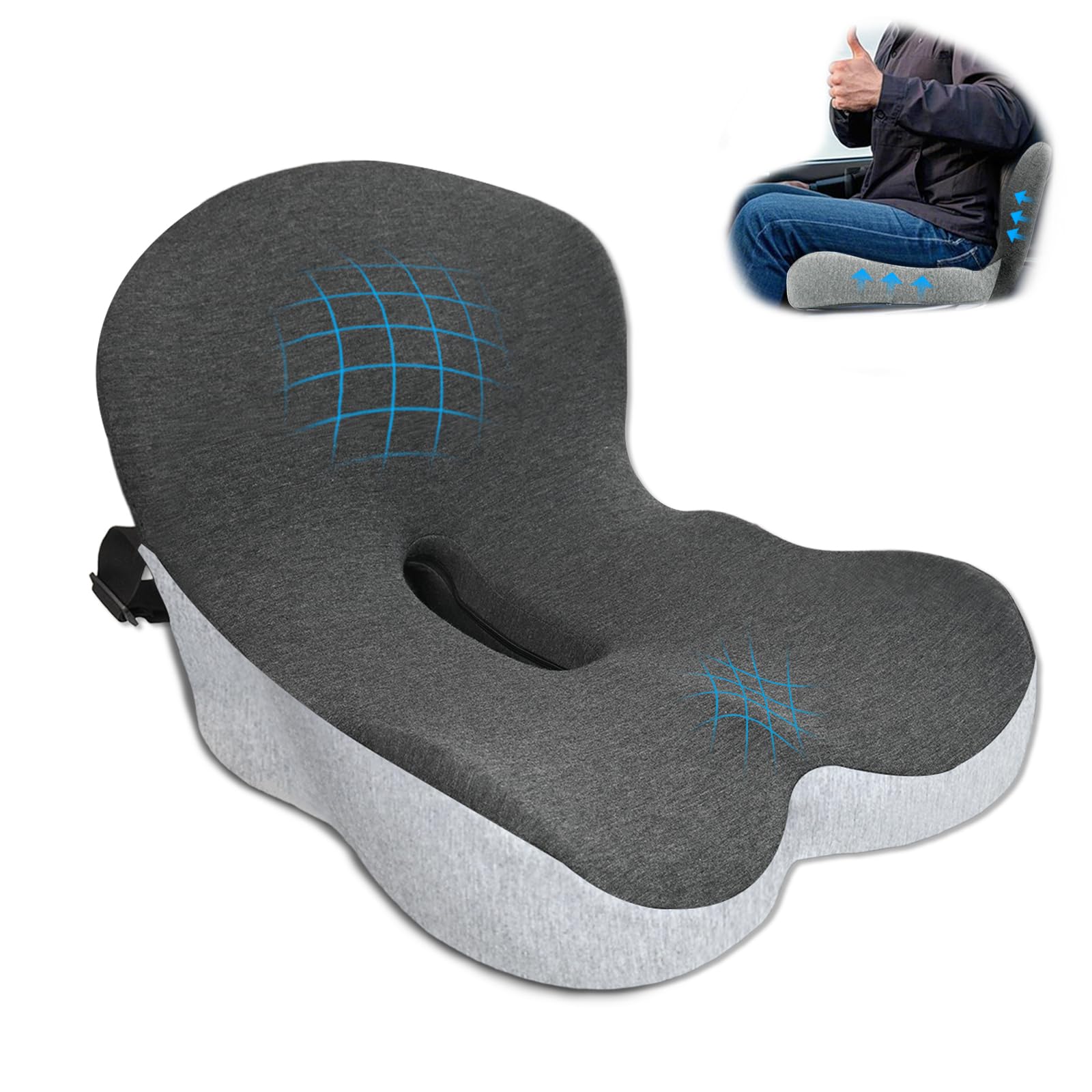 XZdream memory foam seat cushion with lumbar support for all-day ergonomic comfort