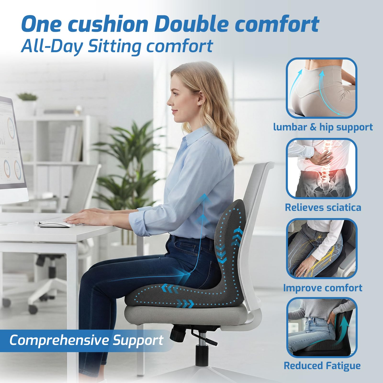 XZdream cushion with embossed wings on sides for hip relief