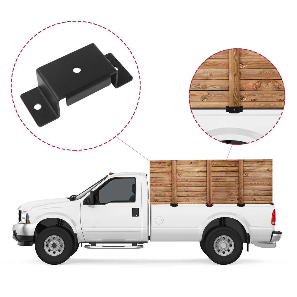XZWMY stake pocket bracket with dimensional reference for standard lumber fit