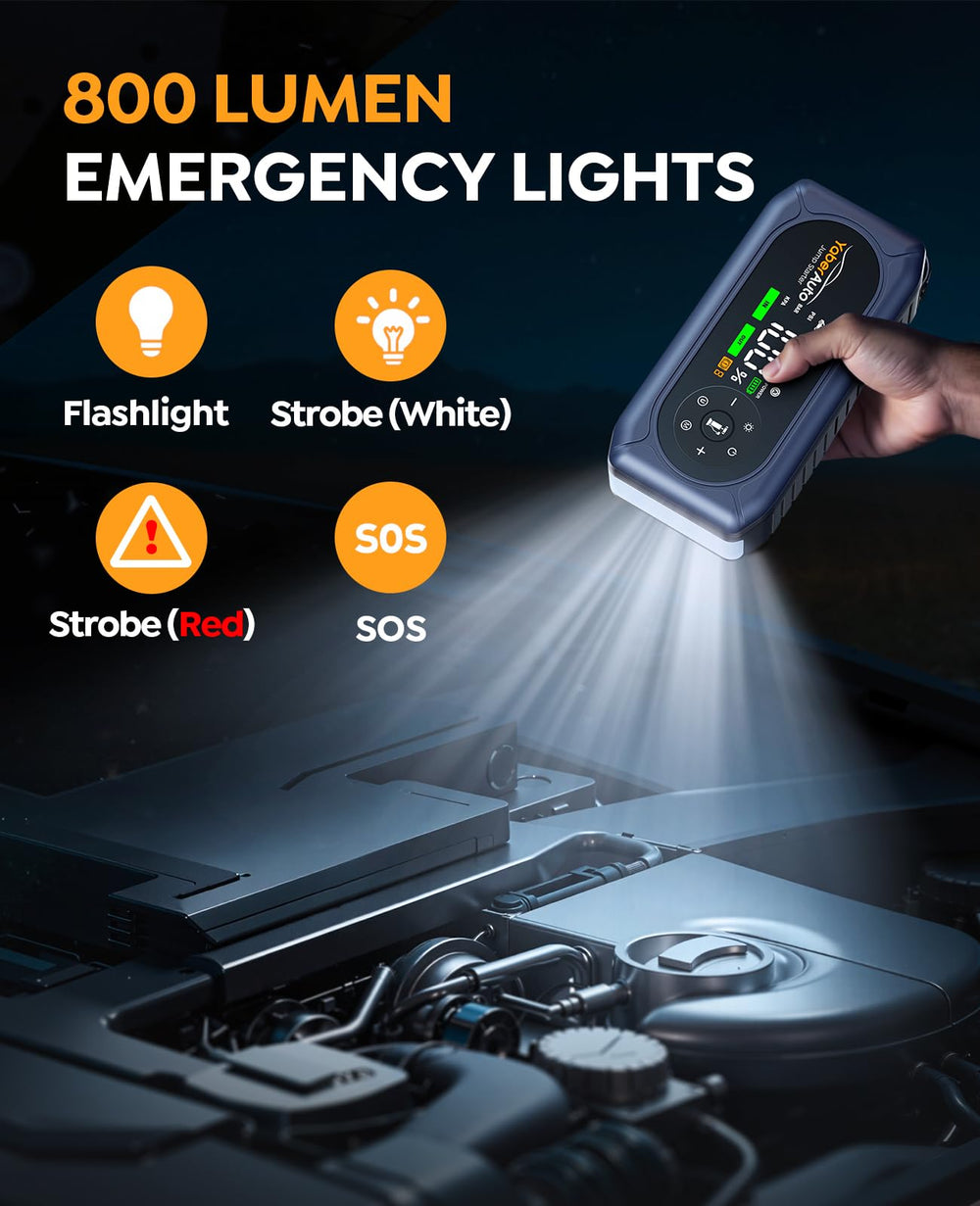 YaberAuto 800-lumen light illuminating roadside for safer night repairs