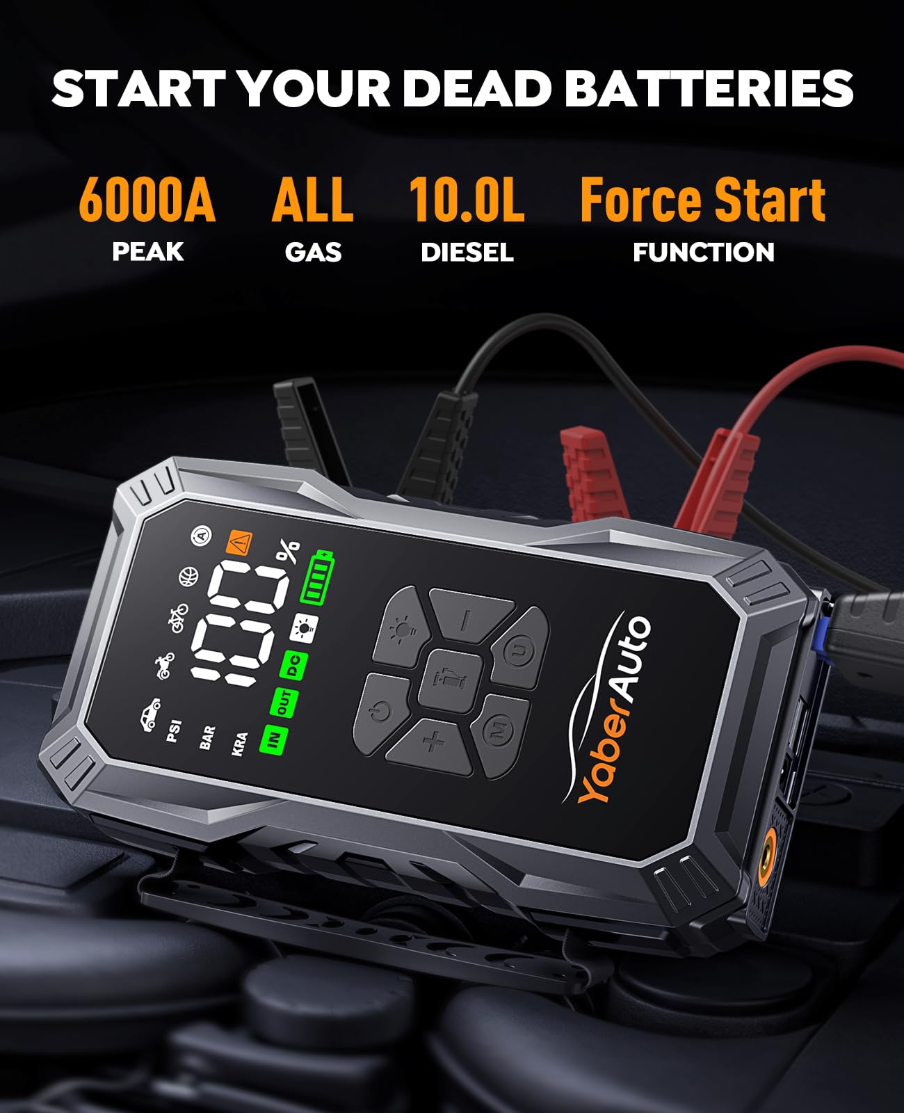 YaberAuto AP01 jump starter with heavy-duty cables enables quick car starts