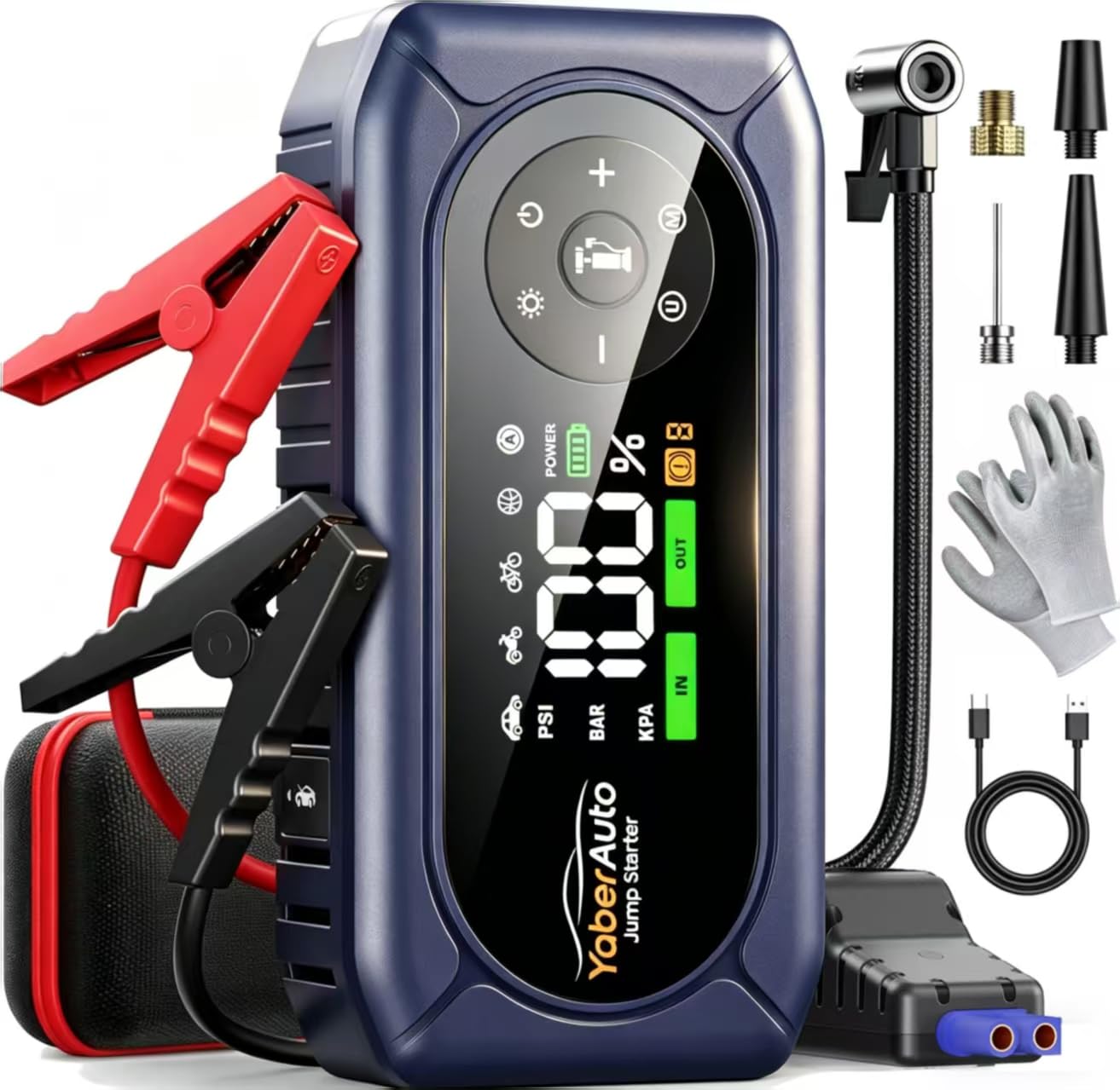 YaberAuto AP02 jump starter with air compressor ready for emergency boost