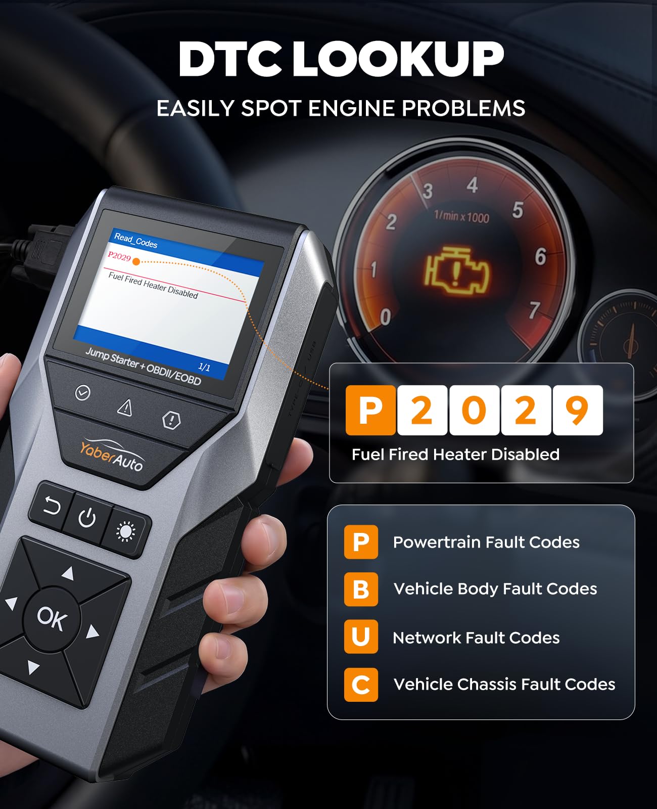 YaberAuto emergency light illuminated demonstrating bright roadside visibility