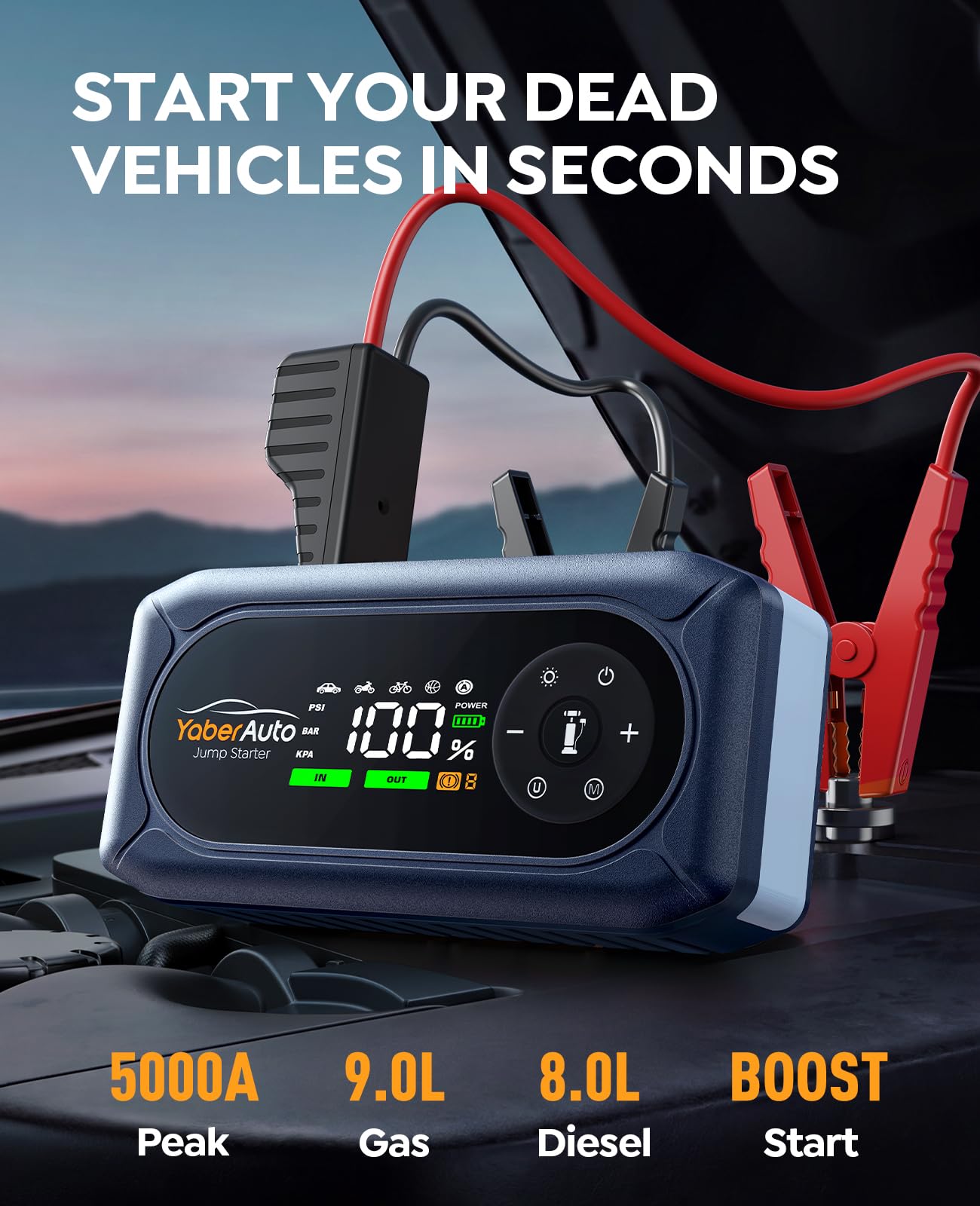 YaberAuto heavy-duty jumper cables and clamps for secure battery connection