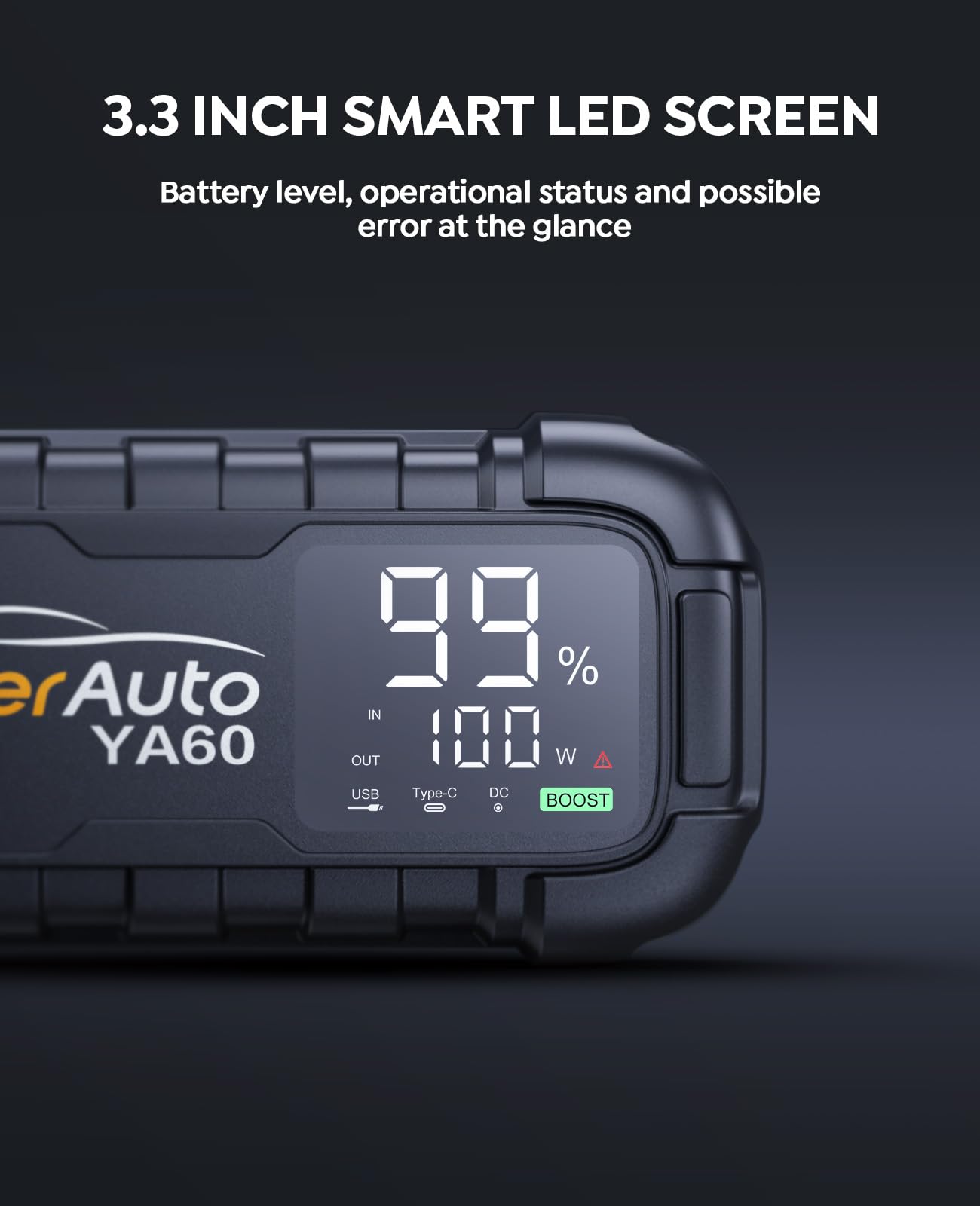 YaberAuto YA60 LCD display shows status and battery levels clearly.