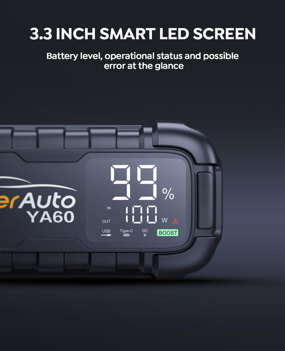 YaberAuto YA60 LCD display shows status and battery levels clearly.