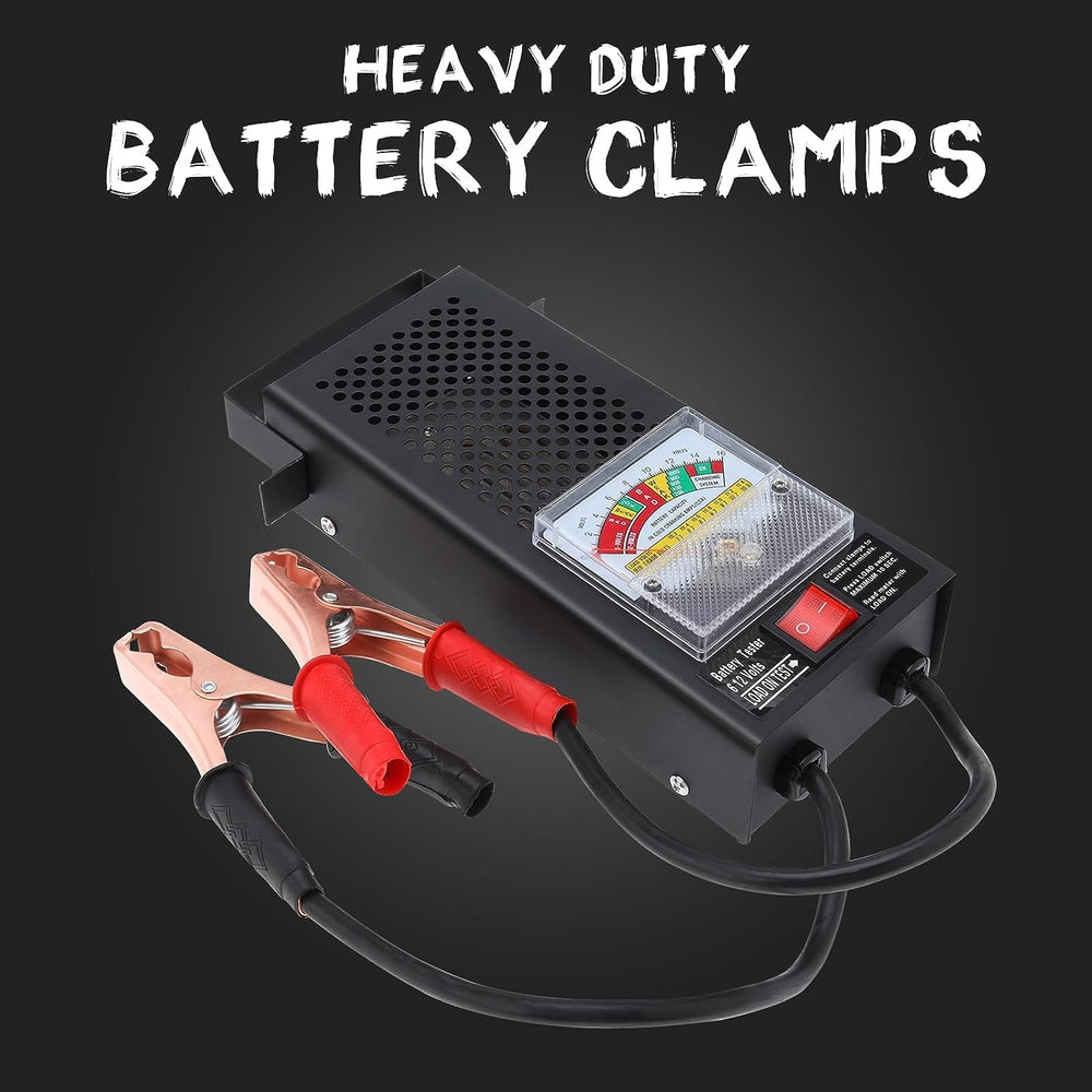 Yaegoo battery tester with red and black grips demonstrates secure test clip placement.