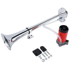 Yaetek 12V single trumpet air horn chrome close-up showing durable finish