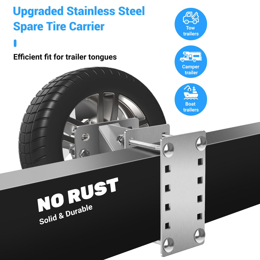 Yaheeda stainless steel trailer tire mount side view showing corrosion resistance.