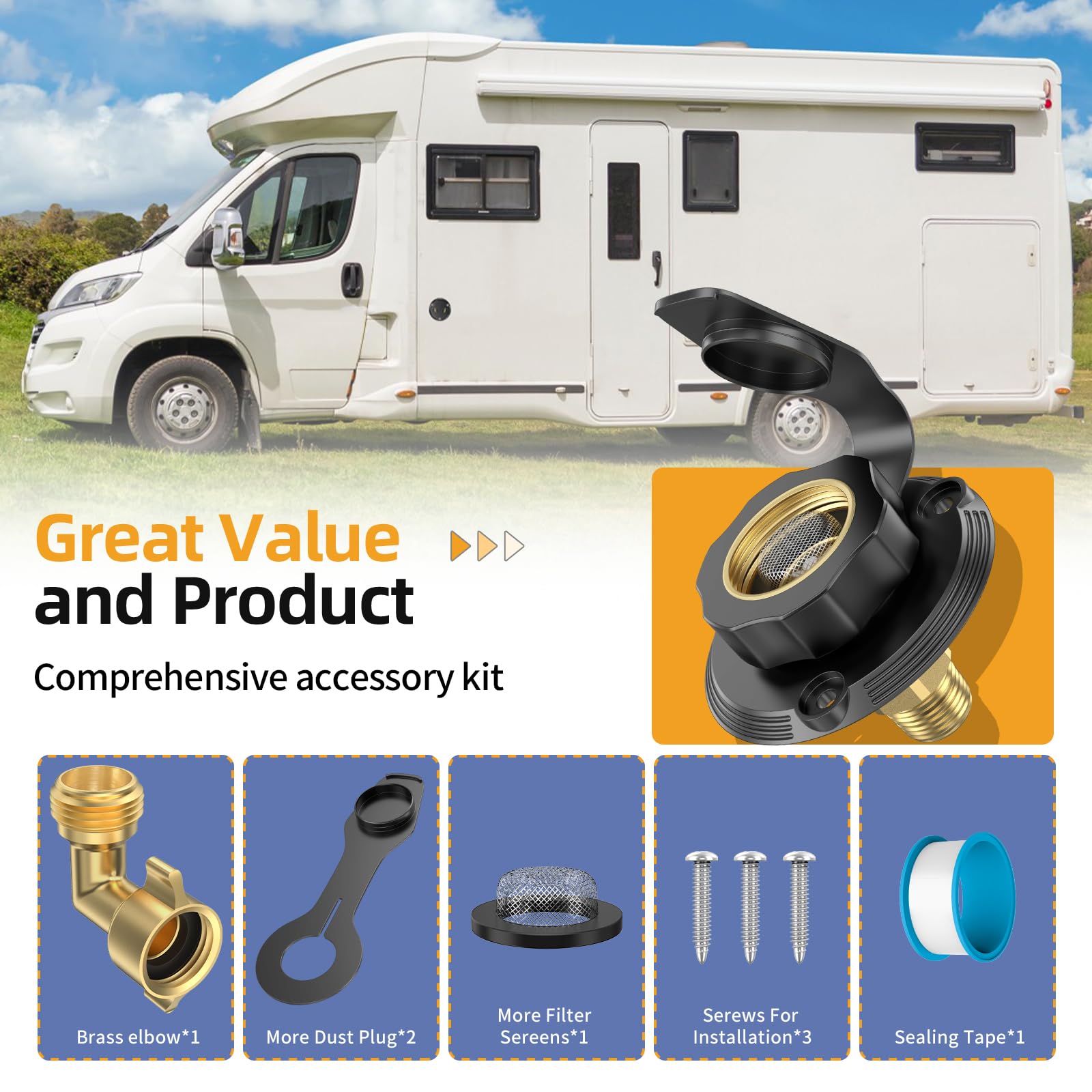 YAKADE mounting screws provide secure RV inlet mounting