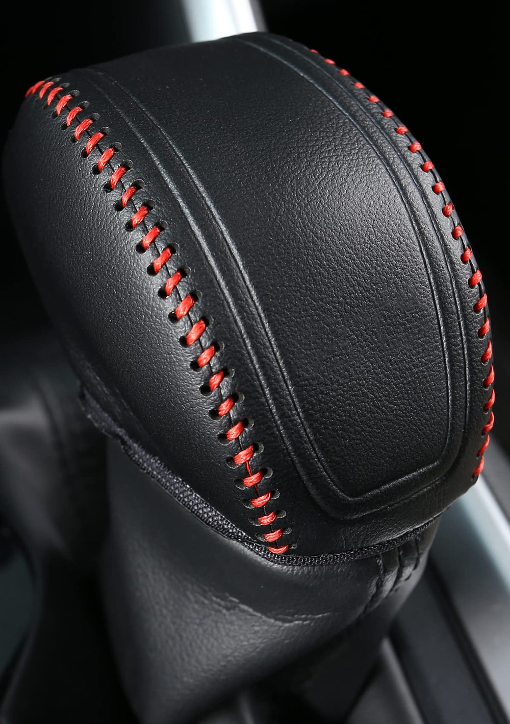 YAKANEY gear shift knob cover red leather close-up showing premium texture and scratch protection