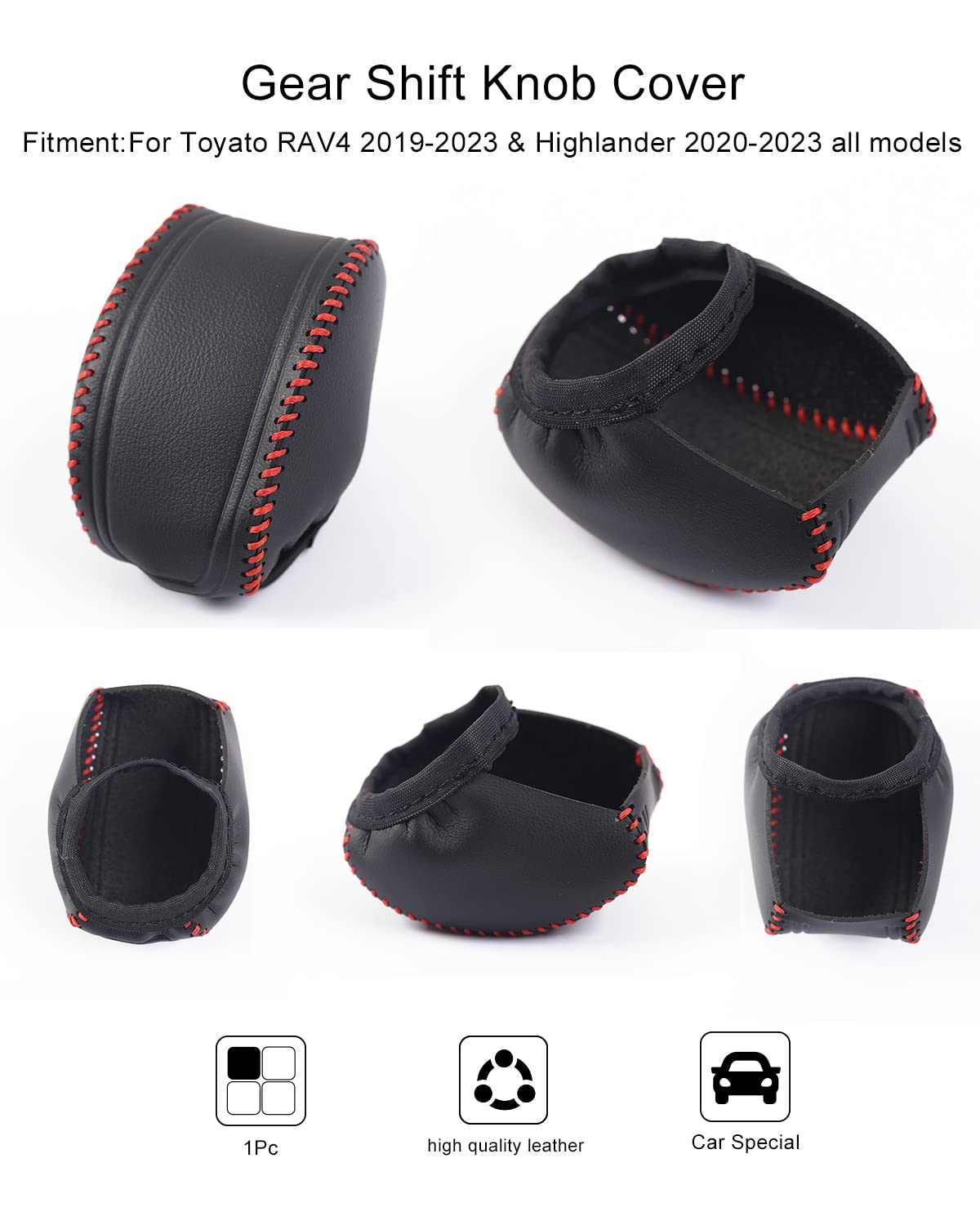 YAKANEY gear shift knob cover red stitching detail highlights refined interior style