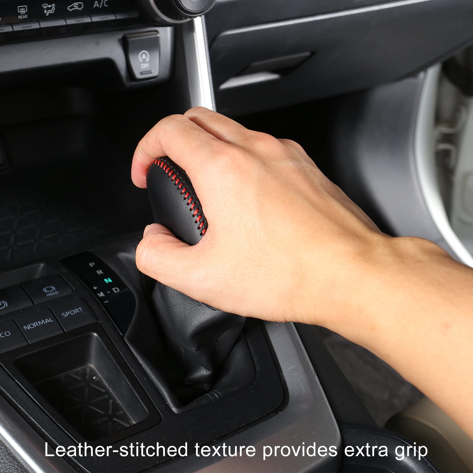 YAKANEY gear shift knob cover red installation on vehicle