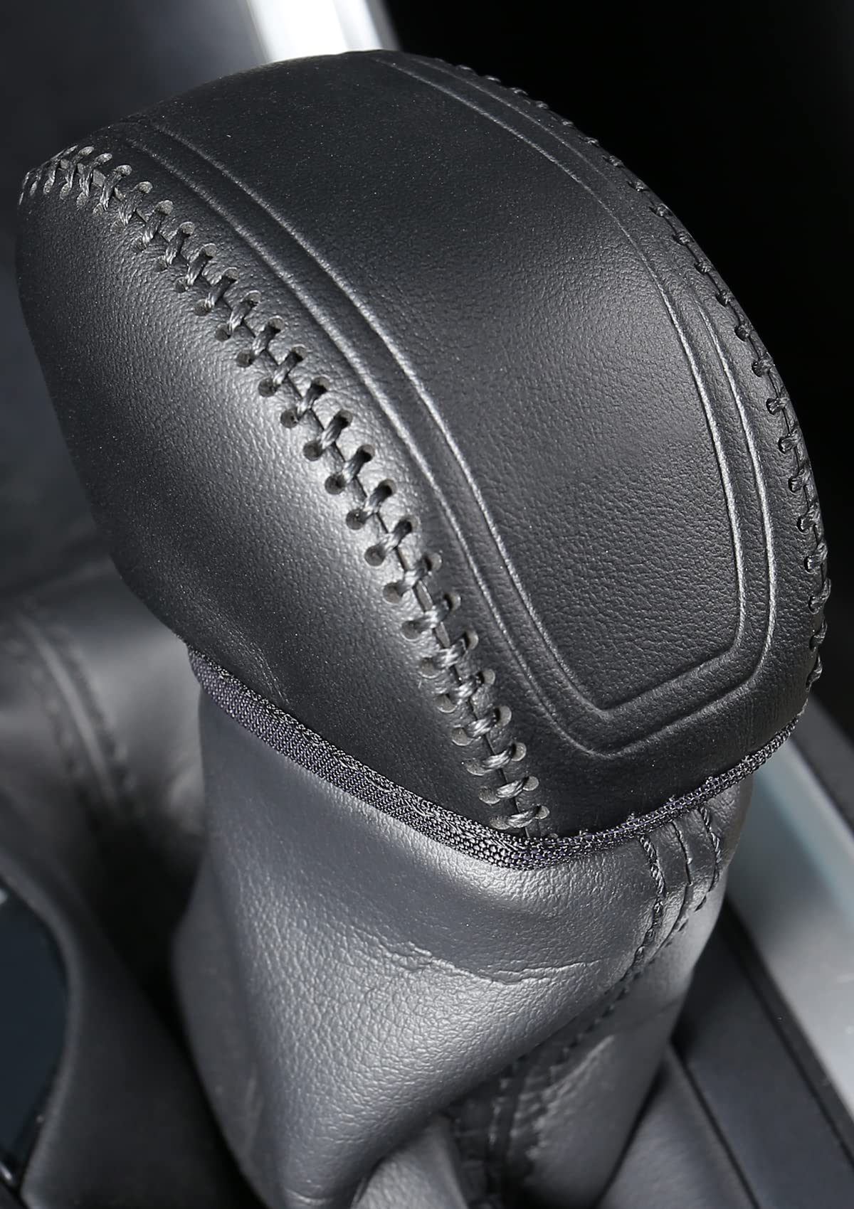 YAKANEY leather gear shift knob cover close-up showing genuine texture and protection