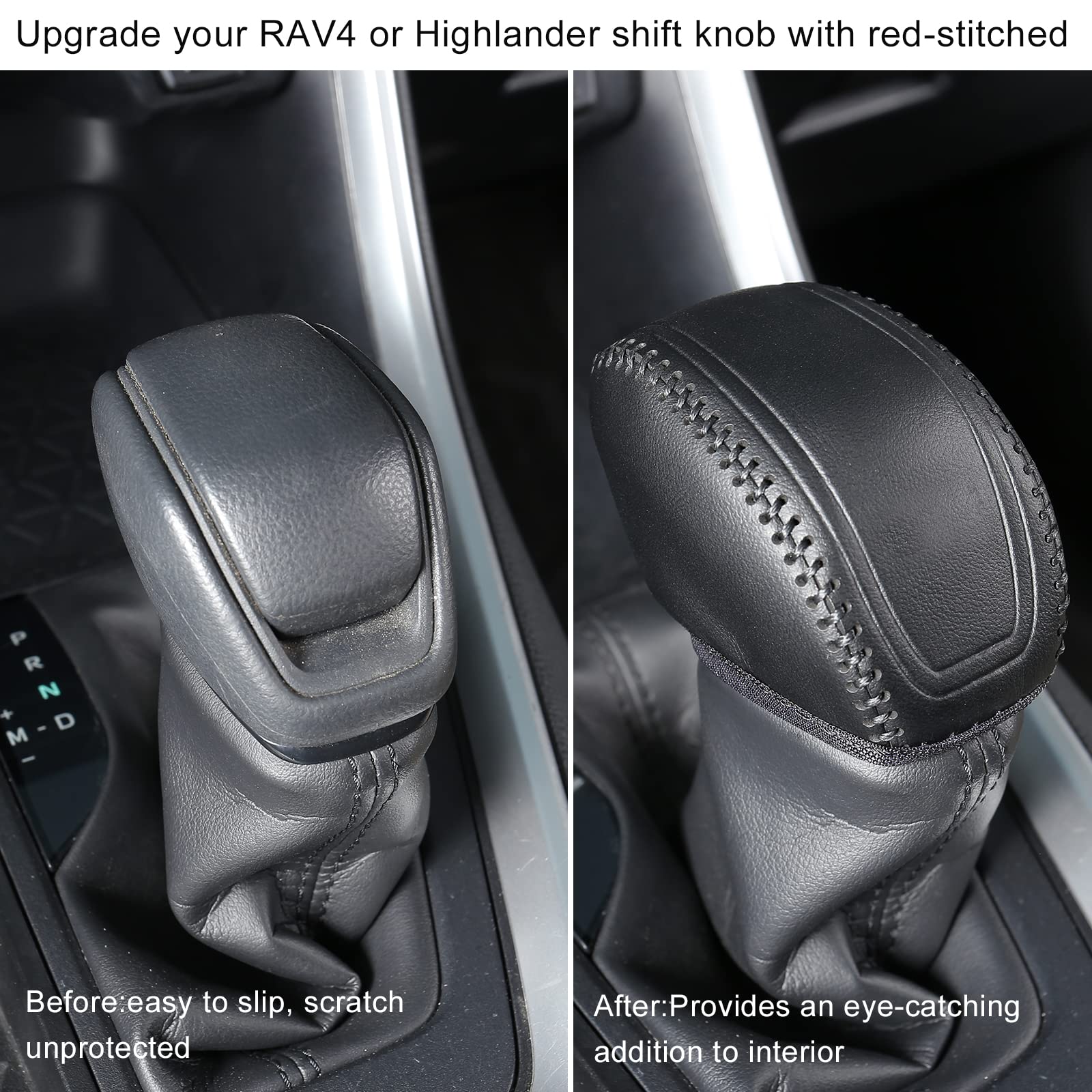 YAKANEY leather gear shift cover providing interior protection for RAV4