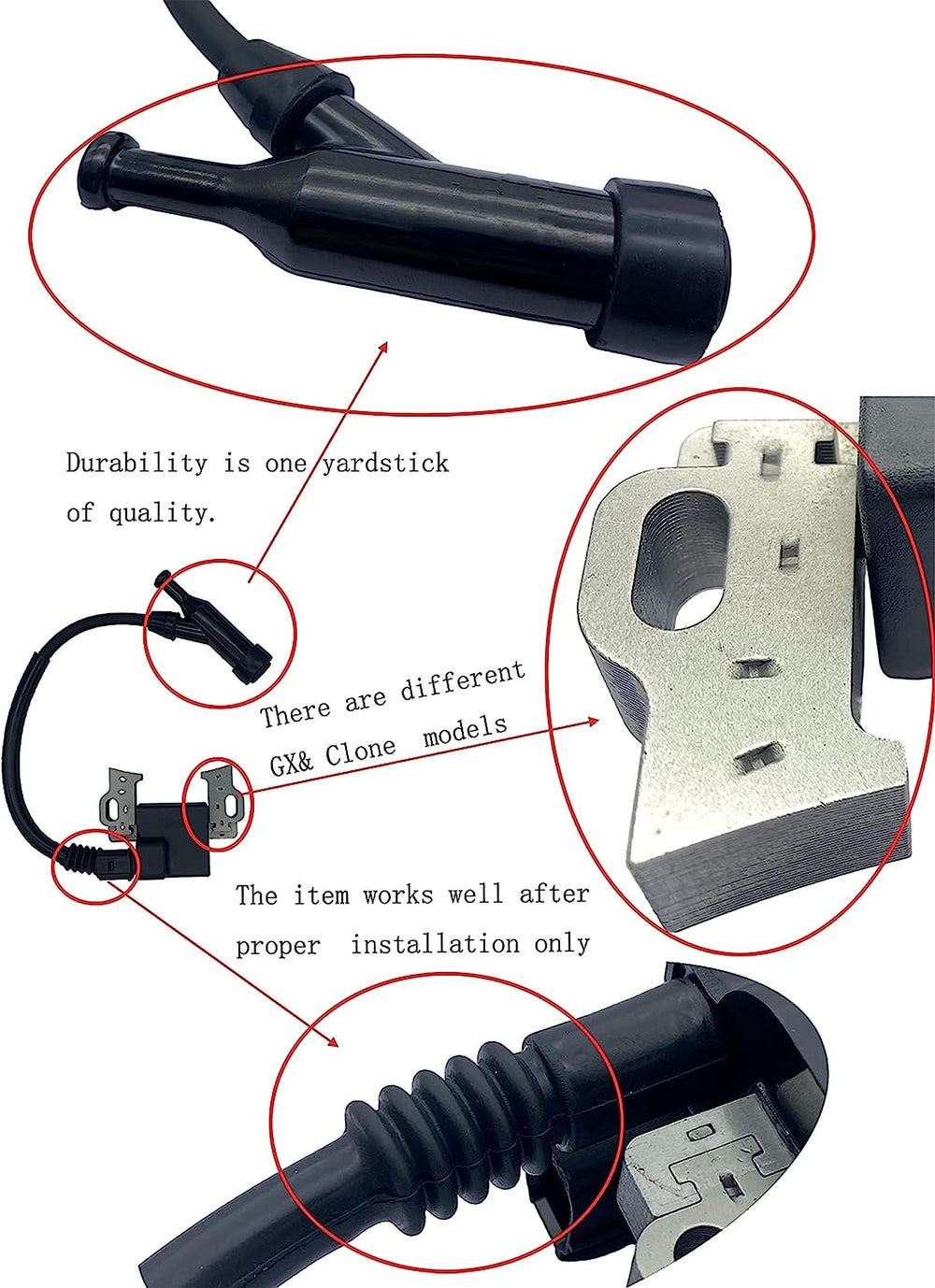YAMAKATO Honda GX series ignition coil with a 4-pin connector for easy replacement.