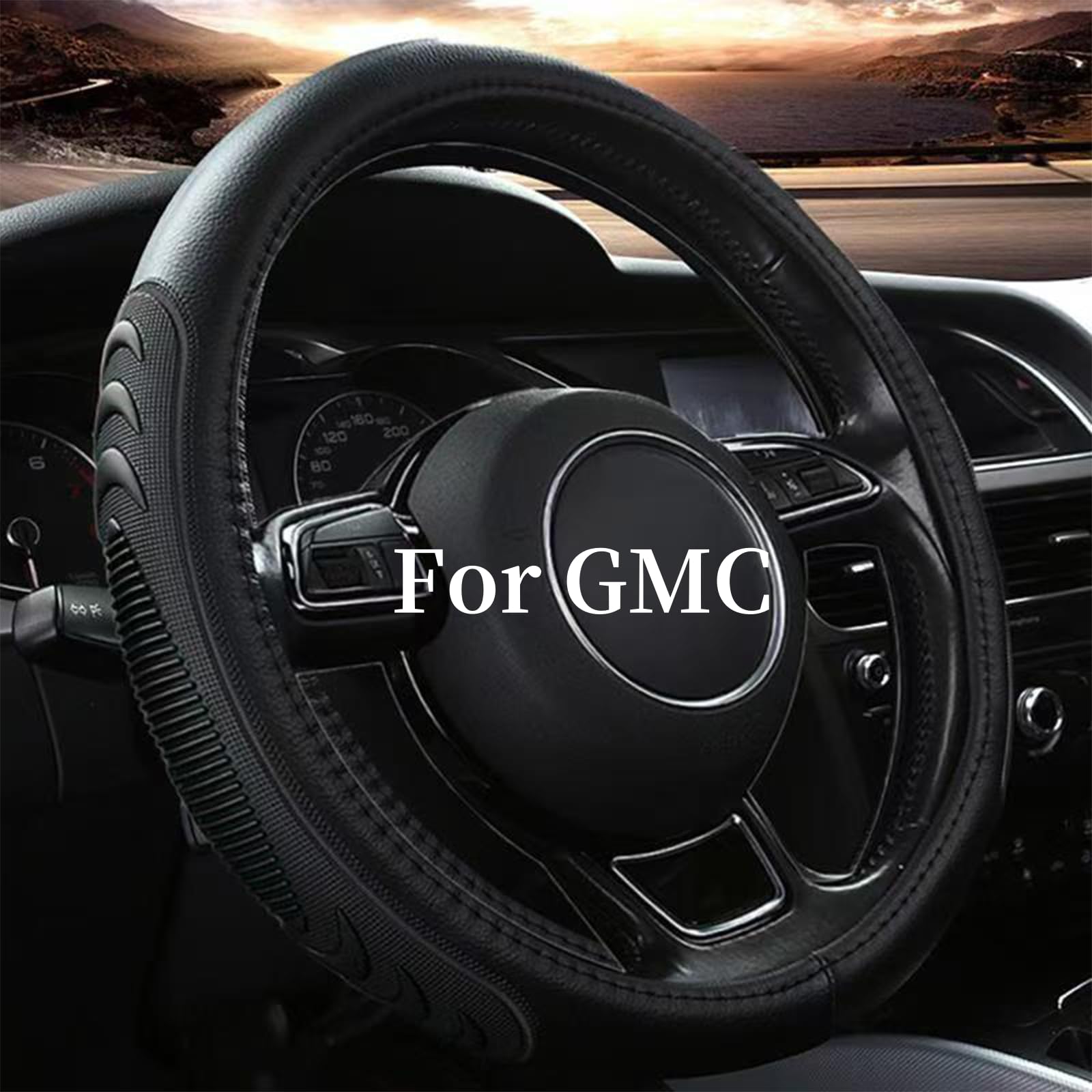 Yangday leather steering cover for GMC Sierra 14.5–15 inch wheel, improved grip.