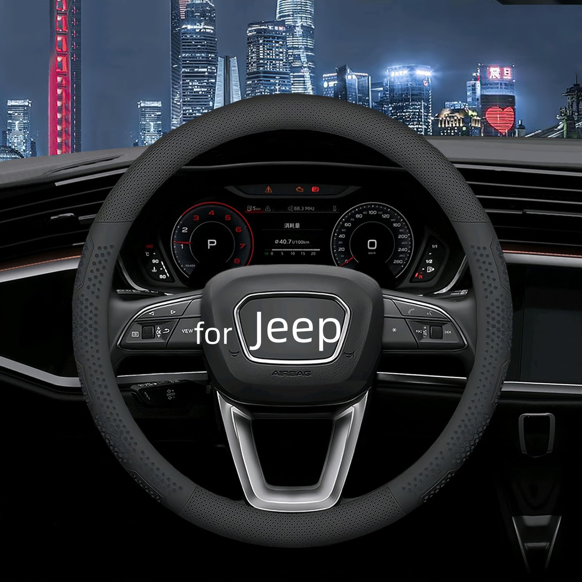 Yangday leather steering wheel cover, custom-fit for Jeep, enhances grip and comfort.