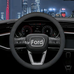Yangday leather steering wheel cover on Ford F-150 provides a secure grip.