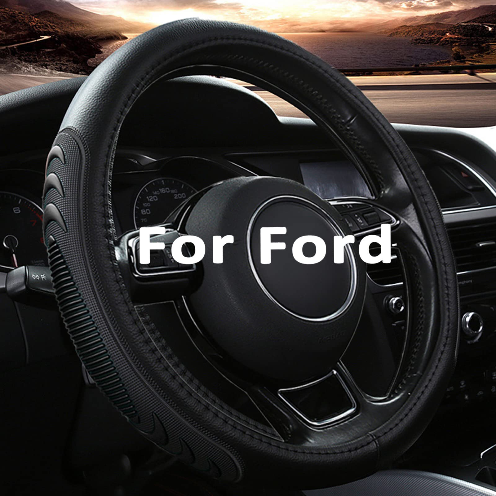 Yangday leather steering wheel cover on Ford F-150 with secure, comfortable grip