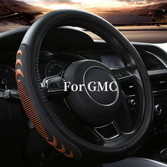 Yangday leather steering wheel cover on GMC Sierra 15-inch, brown, custom fit