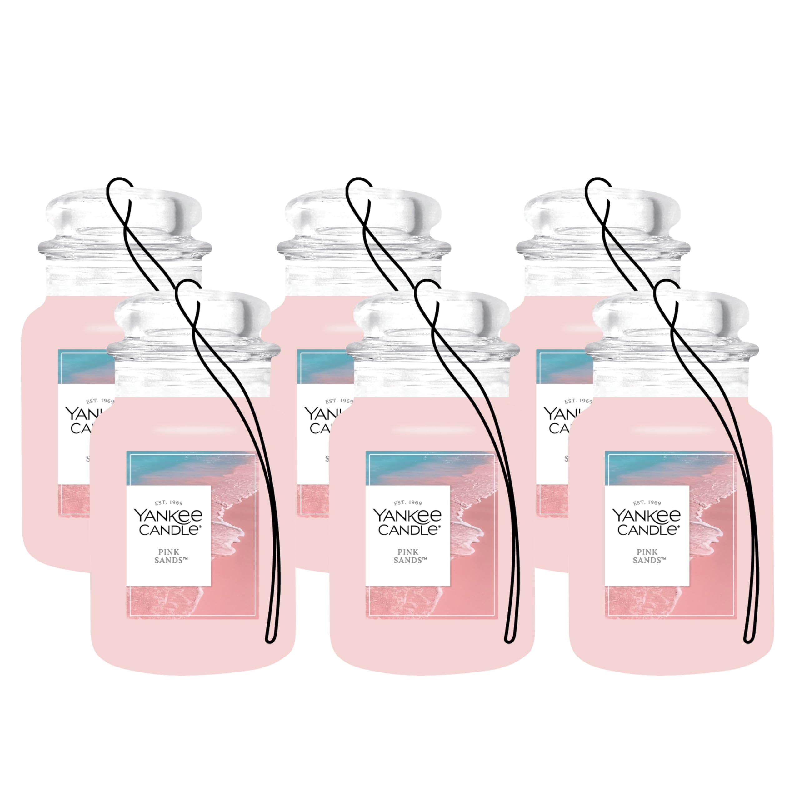 Yankee Candle Car Jar Pink Sands hanging to refresh your car with a tropical scent