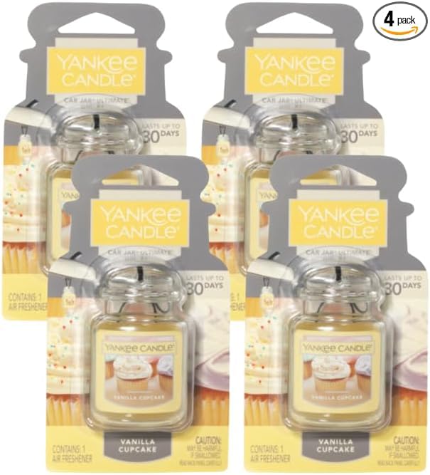 Yankee Candle Car Jar Ultimate Vanilla Cupcake front view for lasting fresh scent