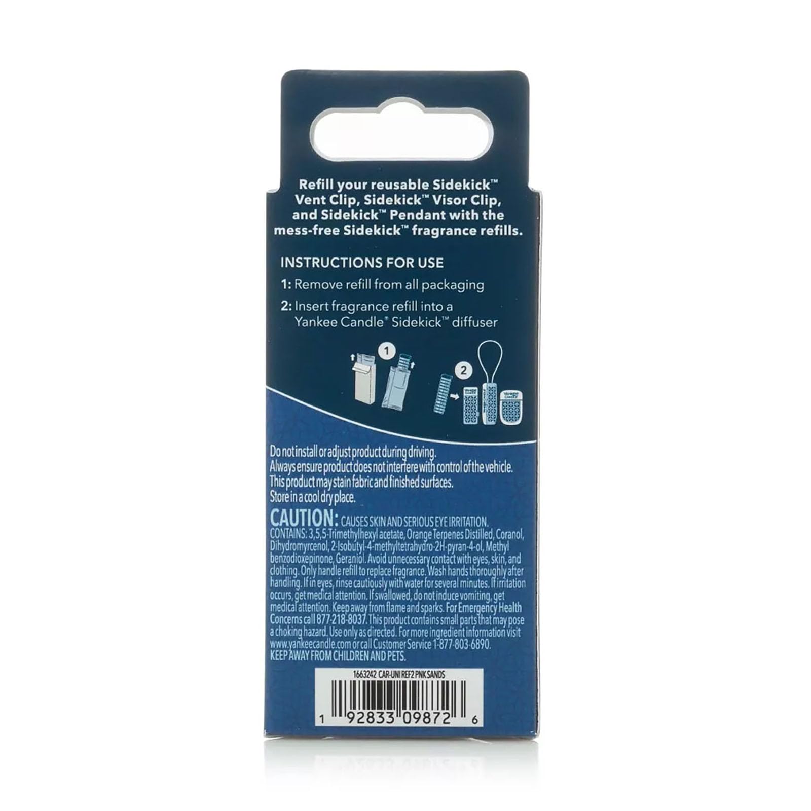 Yankee Candle Sidekick Pink Sands refill installed in vent clip for long-lasting aroma