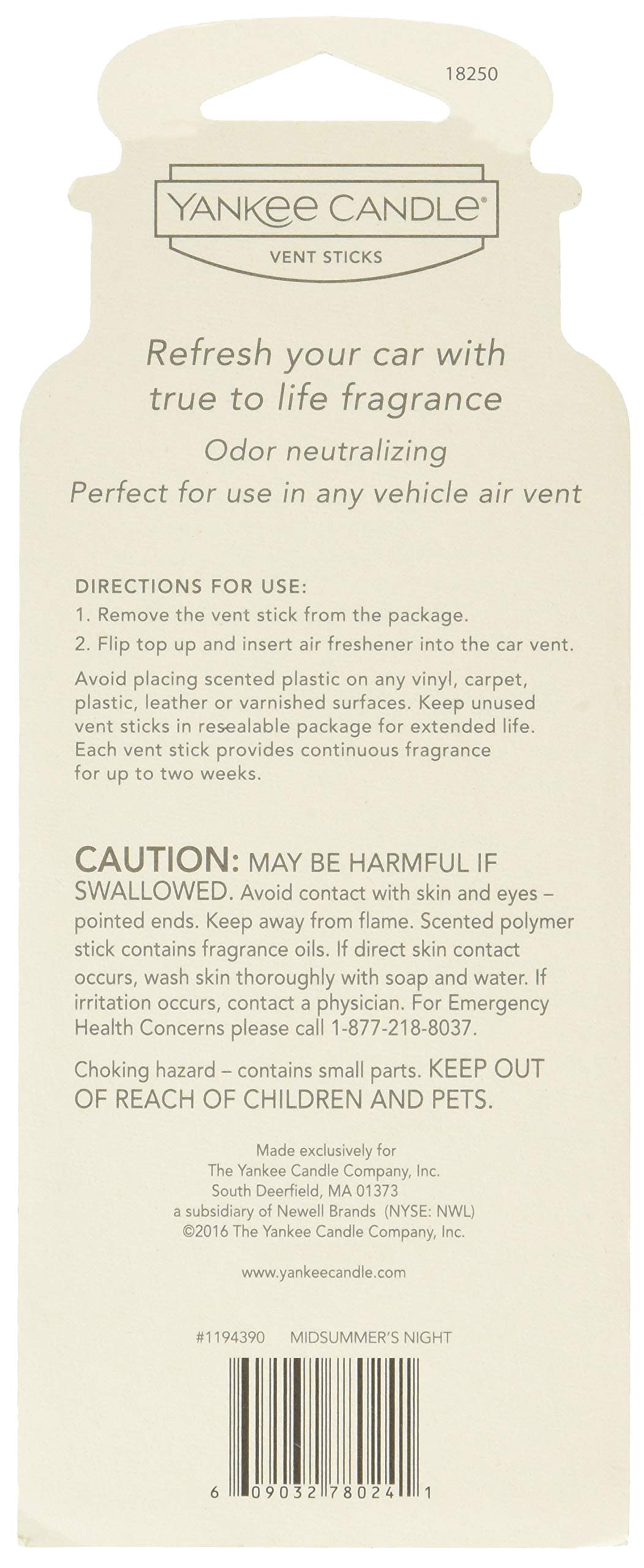 Yankee Candle Midsummers Night vent-stick four sticks pack for customizable fragrance
