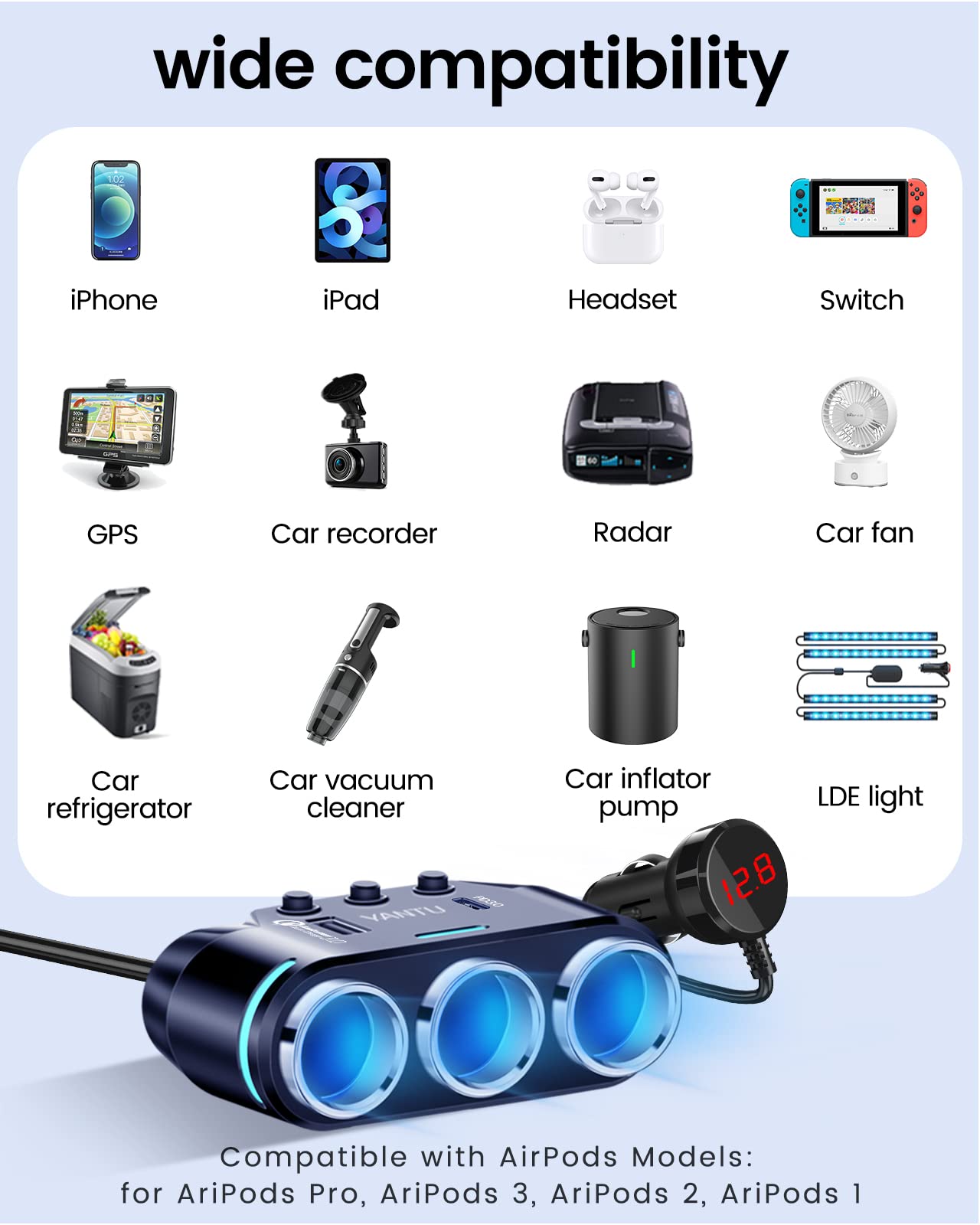 YANTU 12-24V vehicle compatibility ideal for multi-vehicle use
