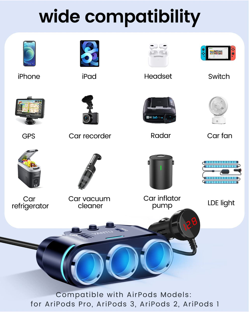 YANTU 12-24V vehicle compatibility ideal for multi-vehicle use