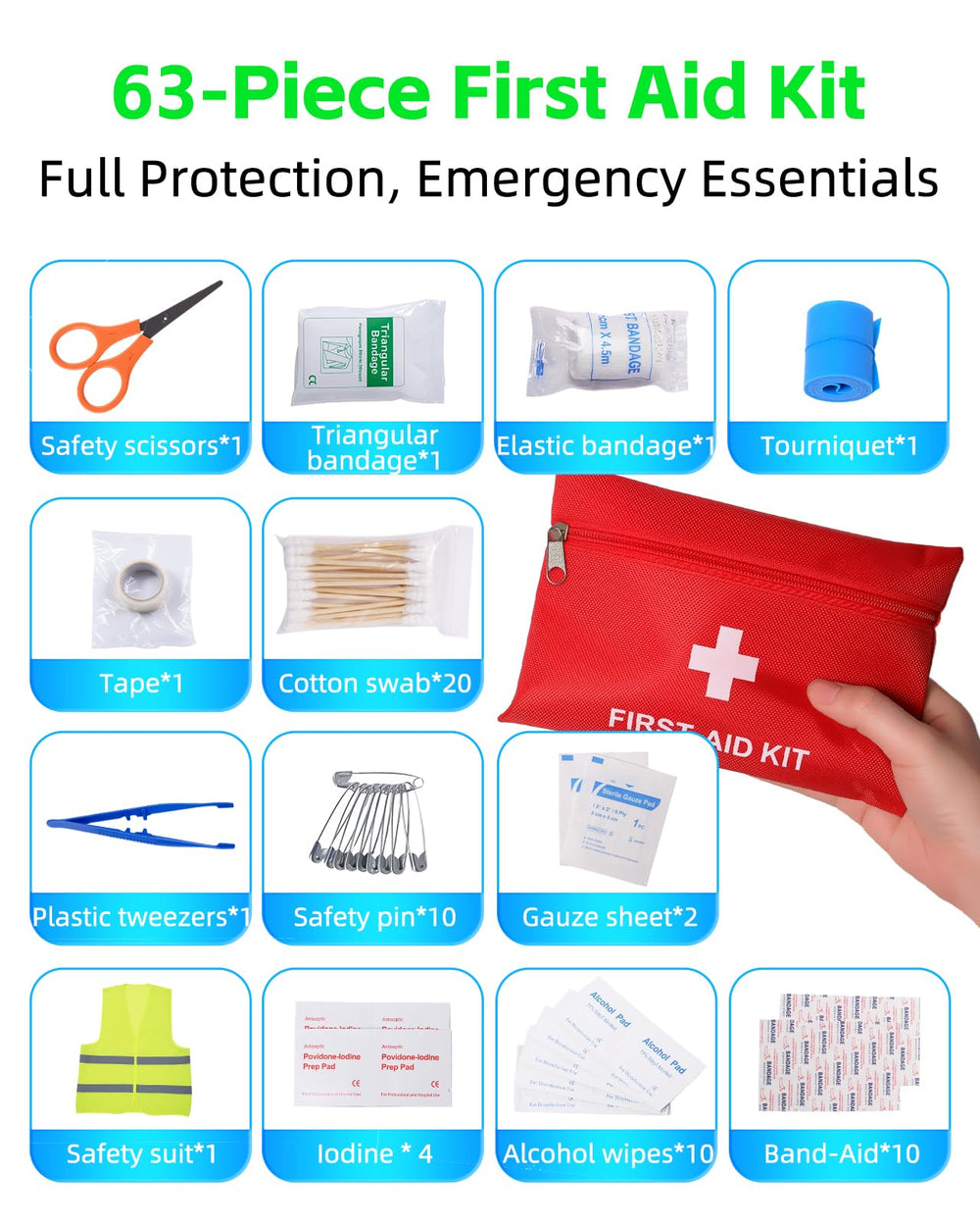 YANTU 63-piece first aid kit ready in your vehicle