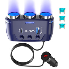 YANTU QC3.0 PD 40W car adapter with three sockets for simultaneous charging