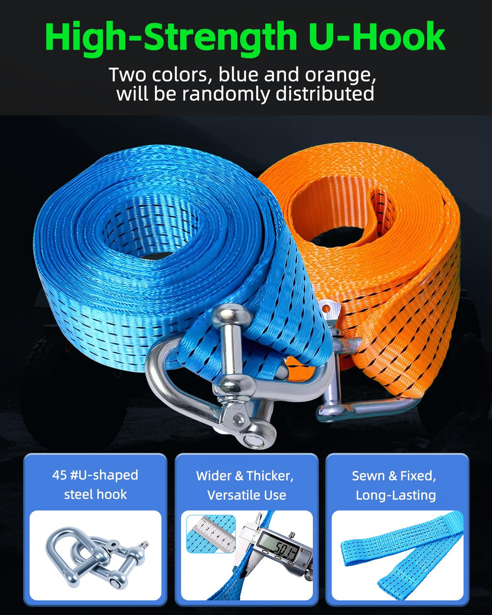 YANTU roadside assistance gear with tow strap and hammer on road