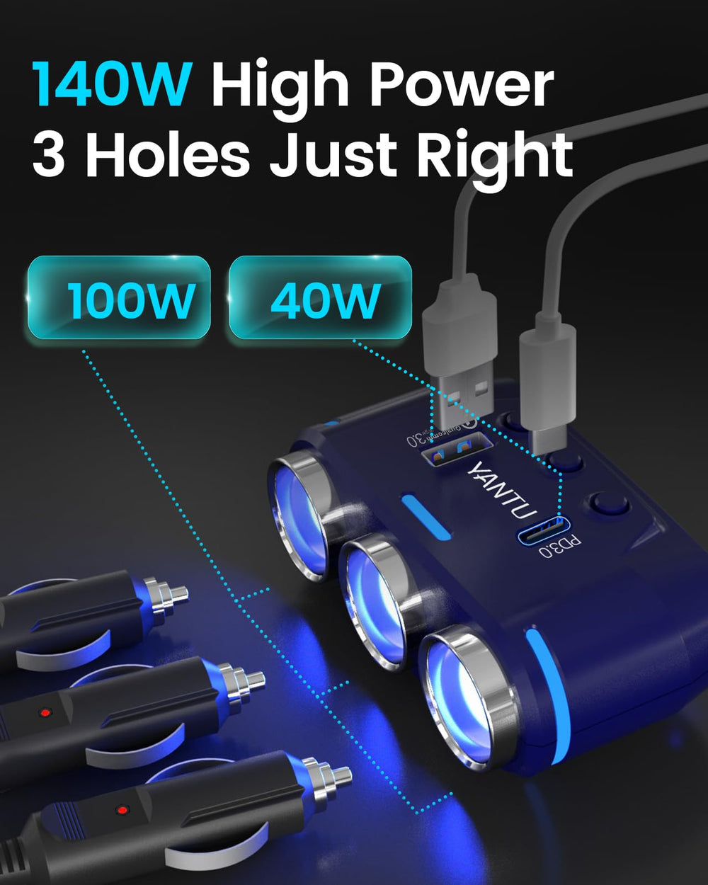 YANTU smart USB ports delivering optimized charging speed for devices