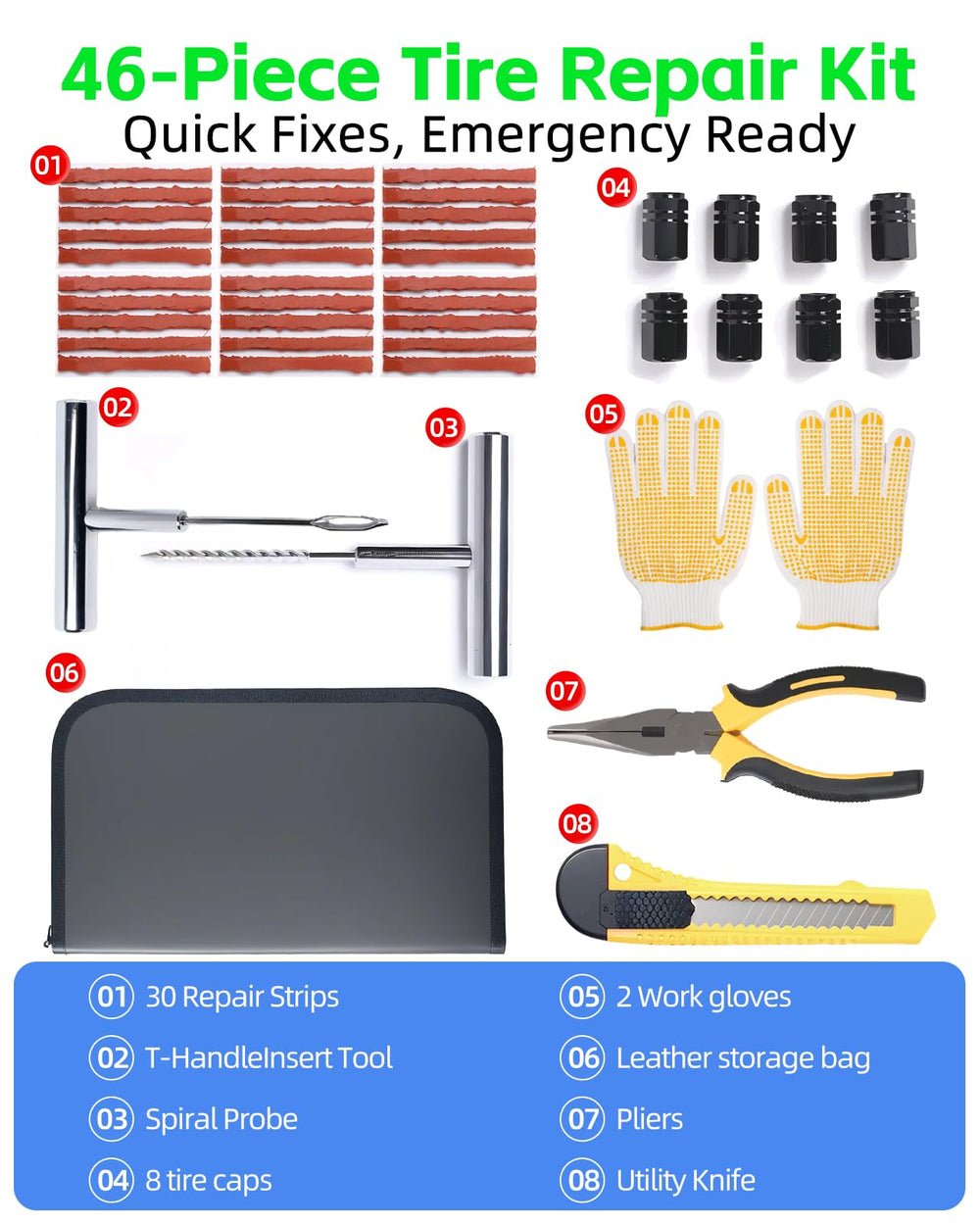 YANTU tire repair kit with 46 pieces for quick fixes